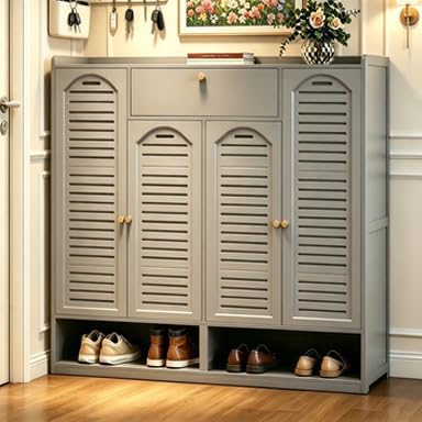 7 Tier Bamboo Shoe Cabinet - Shoe Storage Cabinet with Doors, 35-40 Pairs Bam...