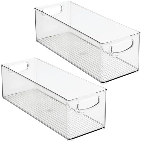 iDesign Plastic Stackable Pantry Bin with Handles, Set of 2, Clear