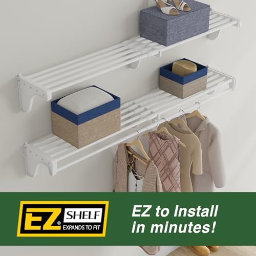 EZ Shelf - DIY Expandable Closet Shelf (NO Hanging Rod) - 28” to 48” - White ...