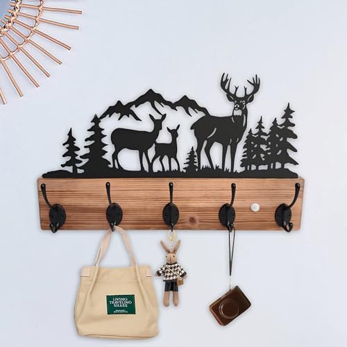 Metal Deer Coat Hooks Wall Mounted, Battery Operated Induction Light Hooks, W...