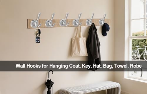 TOFIIGREM Brushed Nickel Wall Hooks, 6 Pack Coat Robe Hook Heavy Duty Metal D...