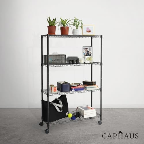 CAPHAUS NSF Black Adjustable Shelf Wire Shelving Unit w/Liner, Basement Stora...