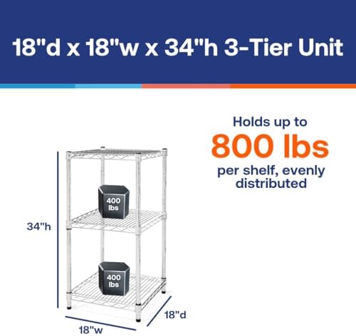 Shelving Inc. 18" d x 18" w Chrome Wire Shelving with 3 Tier Shelves