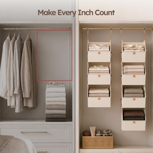 Homsorout Hanging Closet Organizer, Modular 4-in-1 Hanging Shelves, Beige