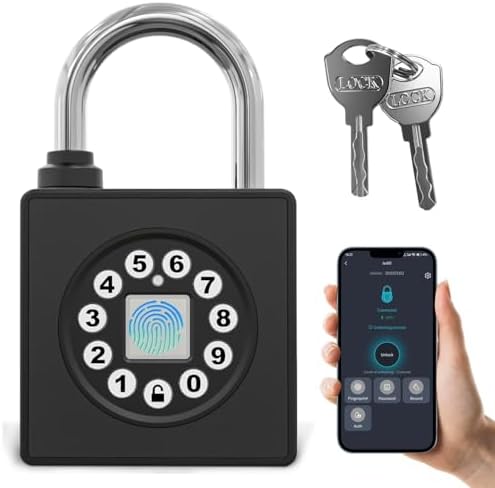 SFW Fingerprint Padlock with Key,Heavy Duty Combination Lock Locker,Water Res...