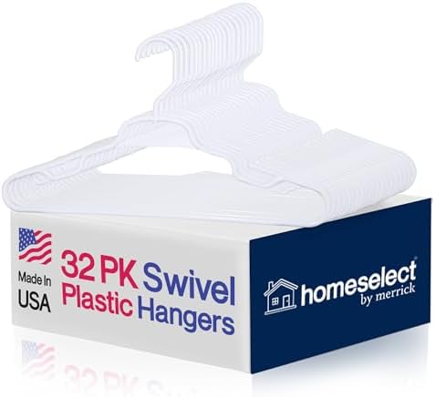 Homeselect 32 Pack Swivel Plastic Hangers with Shoulder Grooves, White Plasti...