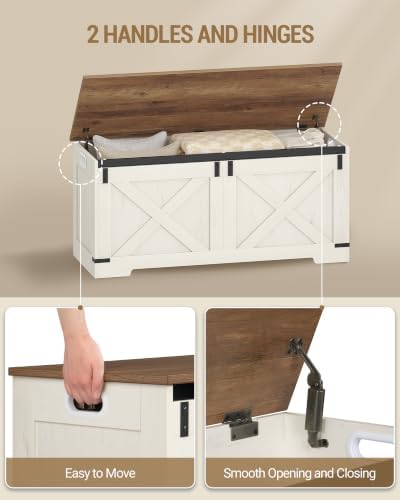 Hzuaneri 43" Farmhouse Storage Chest and Bench | 55 Gal | 330lb Seat