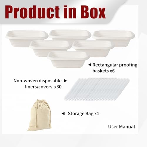 8" Rectangular Sourdough Banneton Bread Proofing Basket 6-Pack