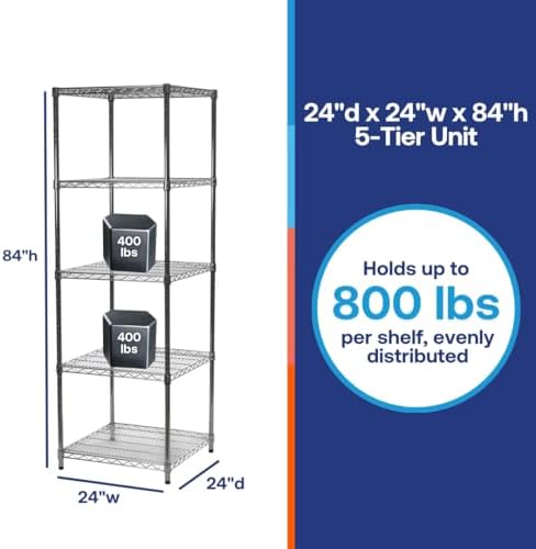 Shelving Inc. 24" d x 24" w x 84" h Chrome Wire Shelving w/ 5 ...