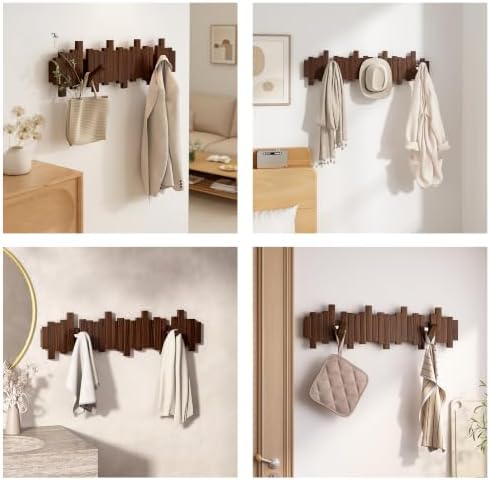 Wooden Piano Coat Rack Wall Mounted, Coat Hooks Hanger Wall Mount with 8 Hook...