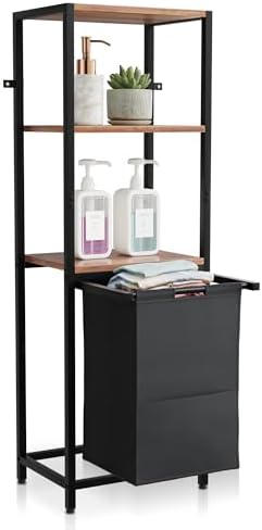 Tilt-Out Laundry Hamper with Shelf – 3 Tier Laundry Organizer with Waterproof...