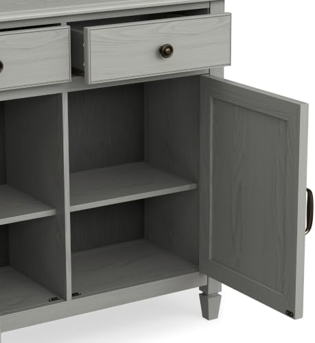 SIMPLIHOME Connaught 40" Wide Solid Wood Cabinet in Fog Grey