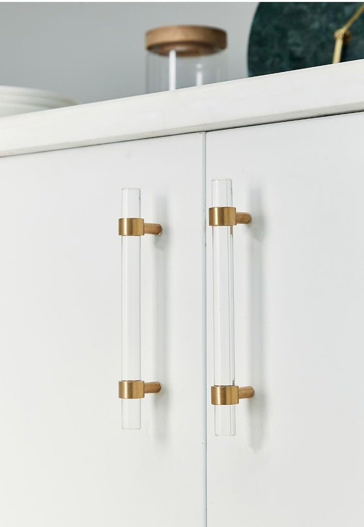 Adjustable Acrylic and Brass Cabinet Pulls Center to Center 4Set Modern Gold ...