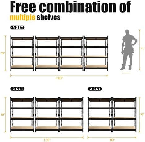 PrimeZone 40"W x 20"D x 59"H Garage Shelving, 4-Tier Storage S...