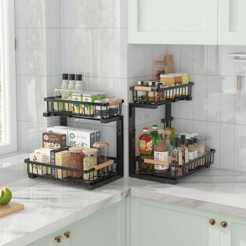 ADRIMER Under Sink Organizer 2 Packs, Pull Out Kitchen Sink Organizer, 2 Tier...