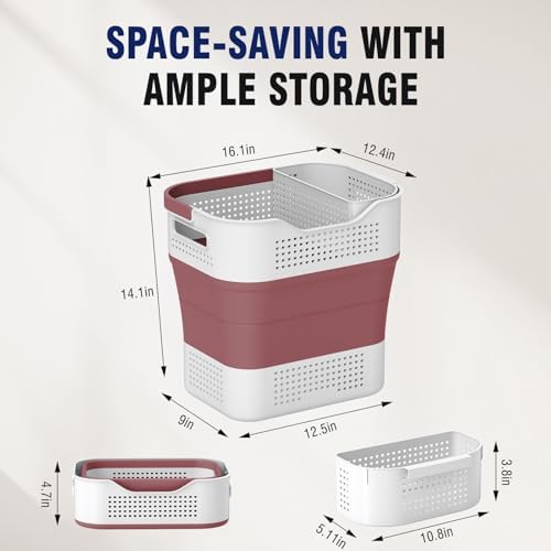 TECHMILLY Collapsible Plastic Laundry Basket Hamper with Handles, 35L Portabl...