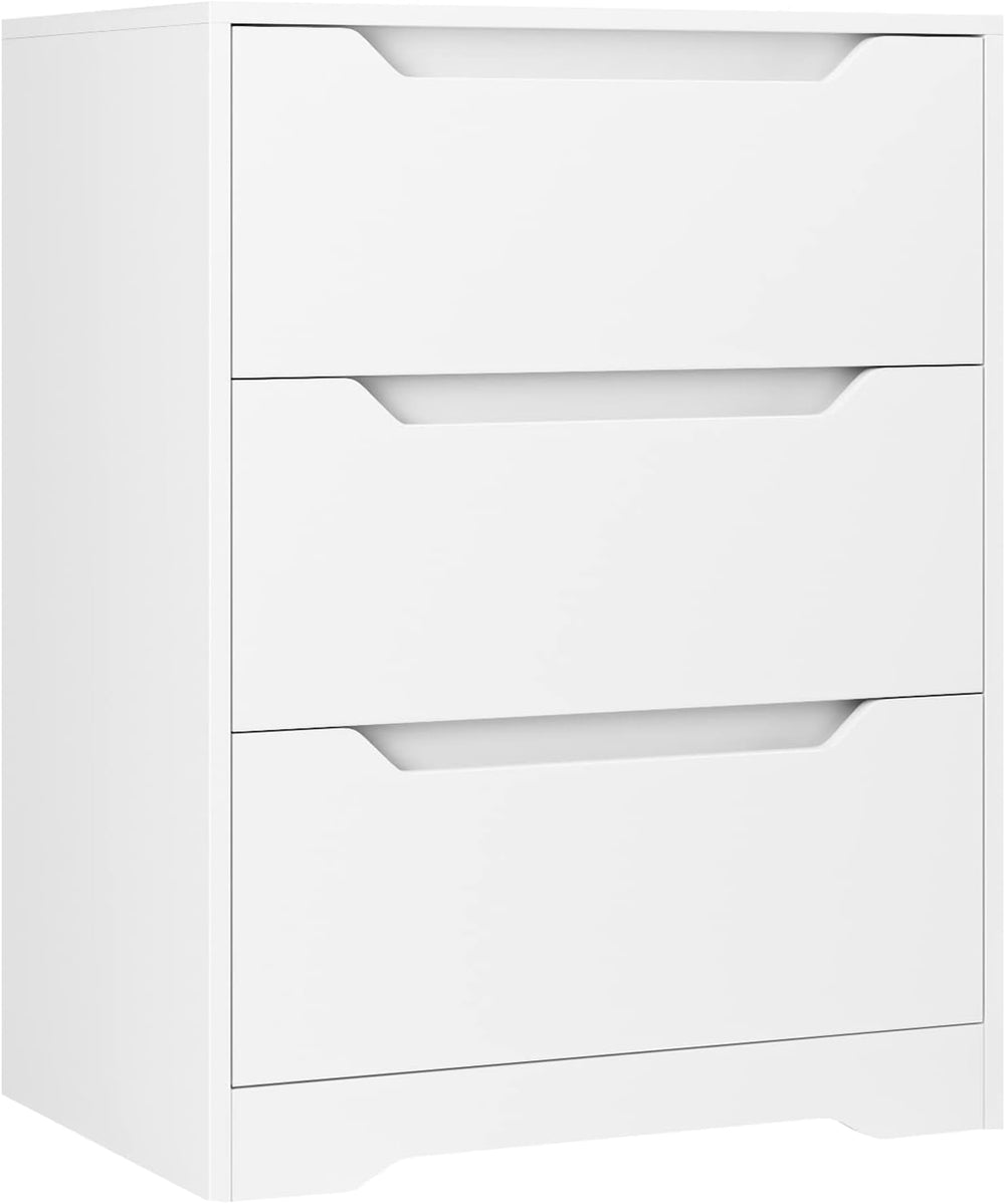 HOSTACK Modern 3 Drawers Dresser, Wood Chest of Drawers with Storage, White