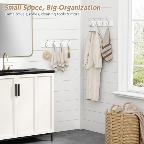 Forbena White Coat Rack Wall Mount 4-Pack, Coat Hanger Wall Mounted for Hangi...
