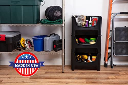 Mighty Tuff Jumbo Stackable Storage Bins, Pack of 3, Easy-Access Storage, Lar...