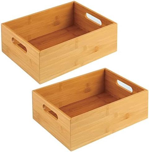 mDesign Kitchen Storage Box - Large Wooden Box with Handles - Bamboo Kitchen ...