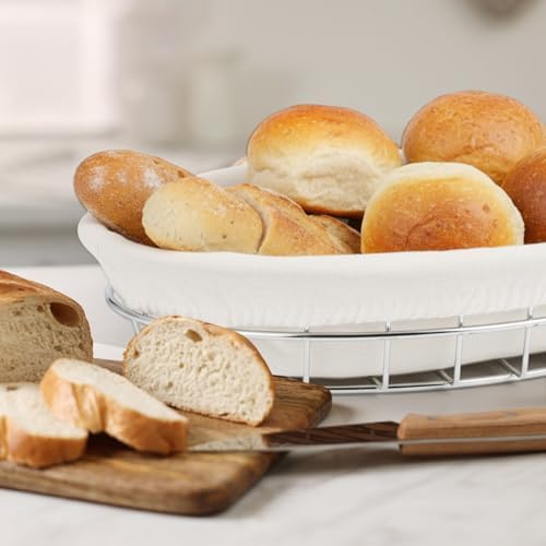6 Pack Oval Metal Wire Baskets with Liner Cloth for Table Serving 9.5 x 6.2 x...