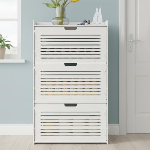3 Tier Shoe Cabinet with Flip Drawers,Narrow Slim Shoe Storage Cabinet,Floor ...