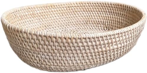 amololo14" Oval White Rattan Fruit Serving Basket,Table Décor Wicker Bre...