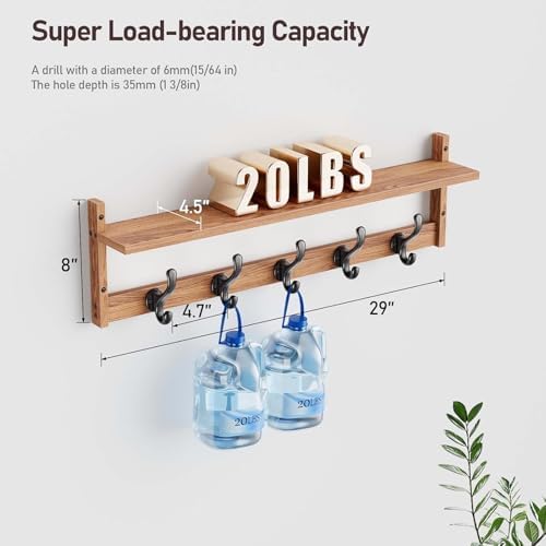 Tatub 29'' Coat Rack Wall Mount with Shelf, Wood Wall Hooks with Stor...