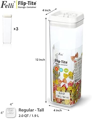 Felli Flip Tite TALL Storage Container with Lid 4" Air Tight Easy Open R...