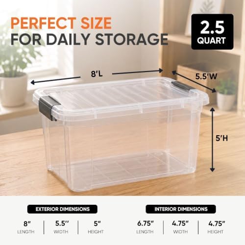Superio 2.5 Quart Clear Plastic Storage Boxes with Lids, Stackable Organizer ...