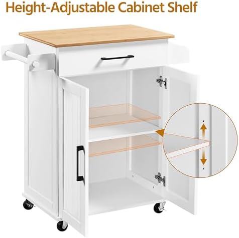Yaheetech 32" W Kitchen Island Cart with Storage, Adjustable Shelf, White