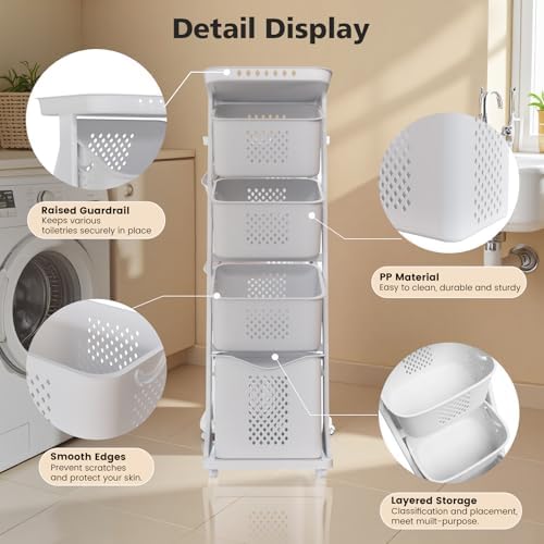 BAOKALER 4-Tier Laundry Hamper Sorter, Vertical Laundry Baskets with Wheel