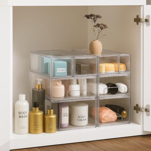 Sorbus Clear Stackable Storage Drawers with Handles (2 Medium + 4 Small)