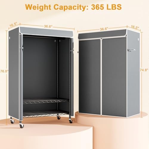 ULIFHOME P6C Rolling Clothes Rack with Cover, 3-Tier Covered Clothing Rack