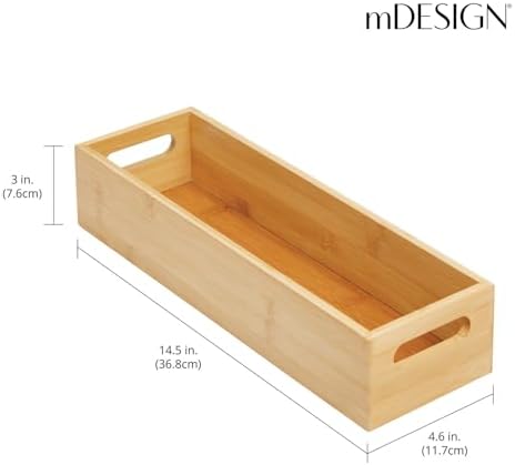 mDesign Set of 2 Kitchen Storage Box – Open-Top Bamboo Storage Tray with Hand...