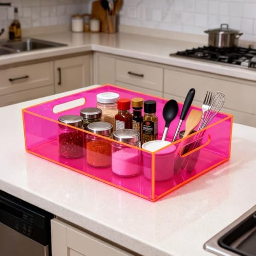 Large Storage Bin Acrylic Pantry Storage Container with Handles Kitchen Organ...