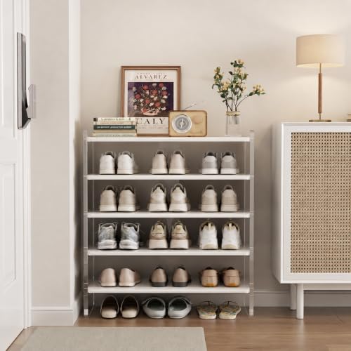 5-Tier Shoe Rack, Wood Acrylic Shoe Shelf, White, 29" W