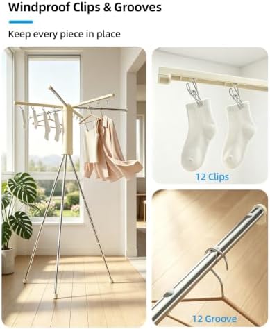 Foldable Tripod Clothes Drying Rack for Balcony, Hotel, Apartment, Bedroom