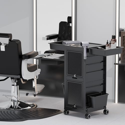 OmySalon Salon Trolley Cart, Hair Stylist Station with 2 Lockable Doors, Roll...
