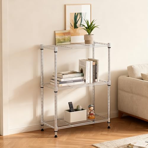 3 Tier Shelf Metal Storage Shelves Wire Rack Closet Organizers with Wheel for...