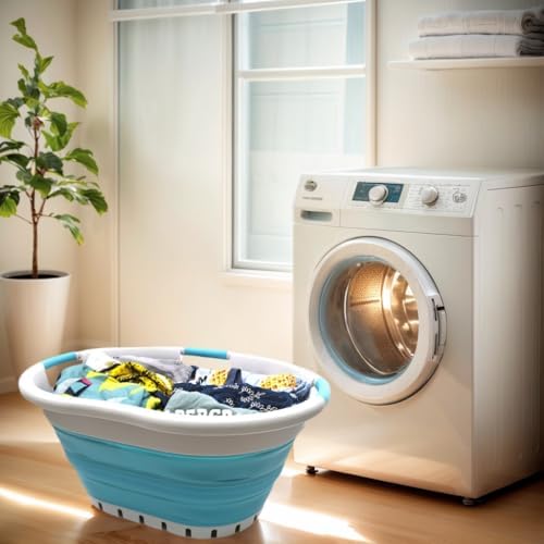 SAMMART 36L Set of 2 Collapsible 3 Handled Plastic Laundry Basket-Foldable Po...