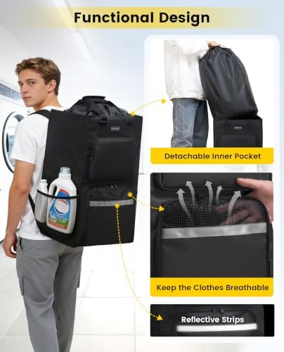 Vorspack Laundry Backpack for College Dorm, Heavy-Duty Hamper, Black