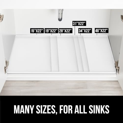 GORILLA GRIP Waterproof Silicone Under Sink Mat, Stay in Place, 46x22 White