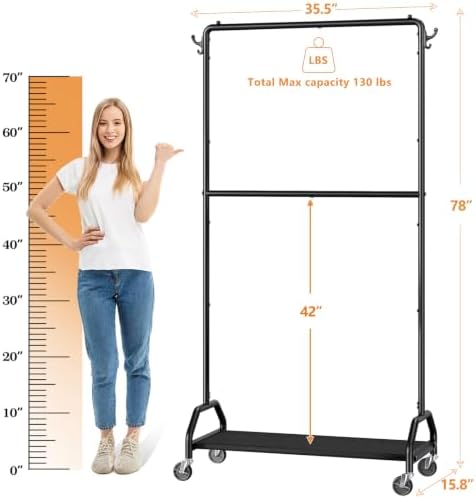 Wiracks Clothes Rack Double Hanging Clothes Rack Clothing Rack Garment Rack 1...
