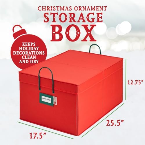 HOLDN’ STORAGE Christmas Ornament Storage Box with Dividers, Holds Up to 72 O...