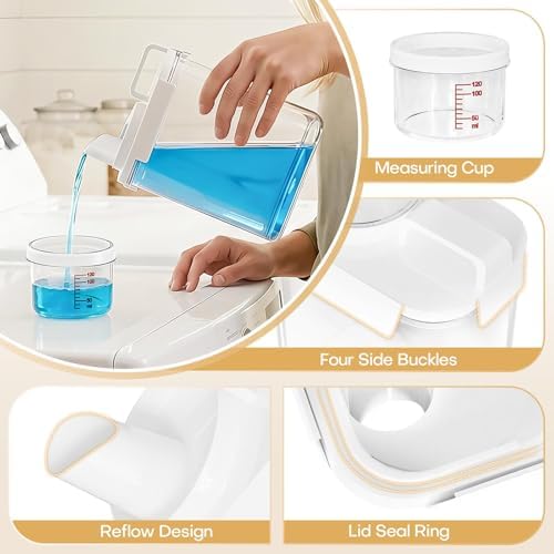 Homde Clear Laundry Detergent Dispenser: Reusable 3+2 Pack with Lids