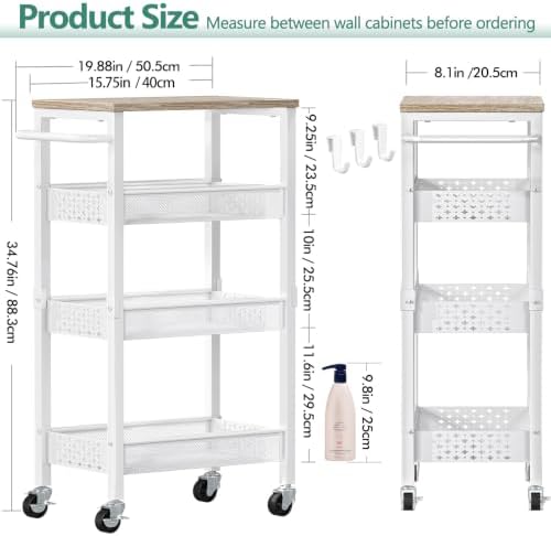 Vivihomety 4-Tier Laundry Utility Rolling Storage Cart with Wheels, Metal