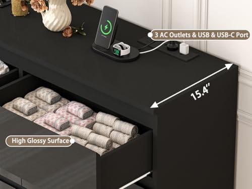 JassmiPkwy 70 INCH 9 Drawers Dresser with Power Outlet, Wide High Gloss Chest...