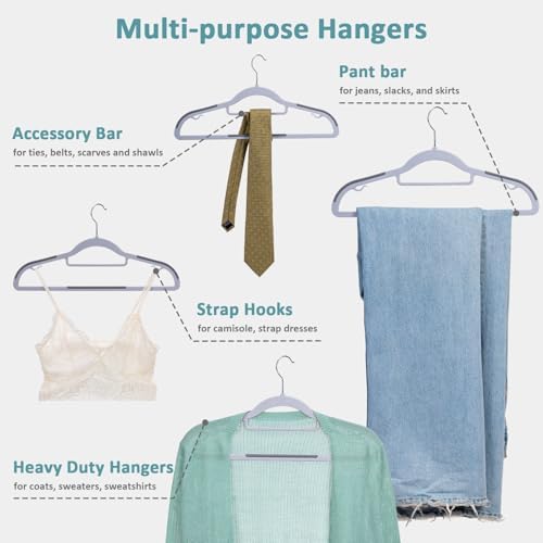 Tonswachic Coat Hangers, Space-Saving Plastic Clothes Hanger, 50 Pack, Gray