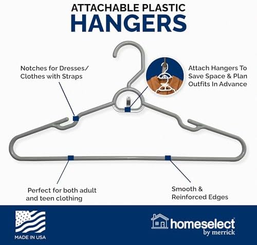 Homeselect 30 Pack Attachable Plastic Hangers - 16 Inch Wide Space Saving Cas...